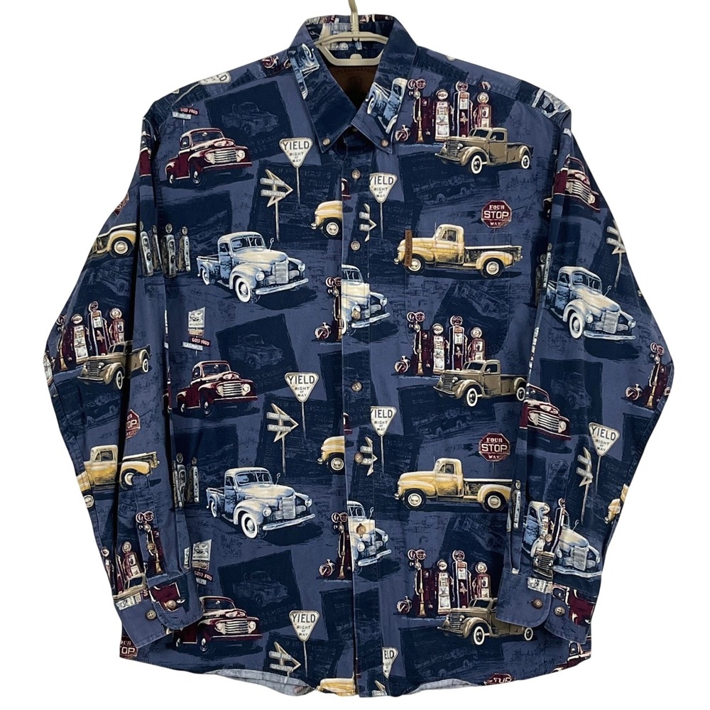 Clearwater Outfitters Mens Shirt Large Blue Button Down Vintage Truck Americana